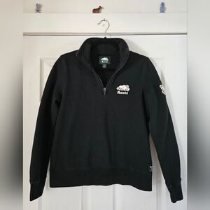 Roots Black Original Polo Fleece 1/4 Zip Pull Over M